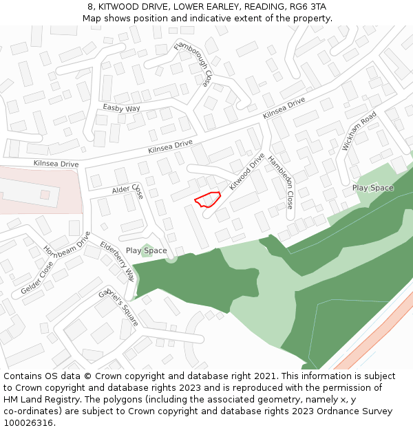 8, KITWOOD DRIVE, LOWER EARLEY, READING, RG6 3TA: Location map and indicative extent of plot