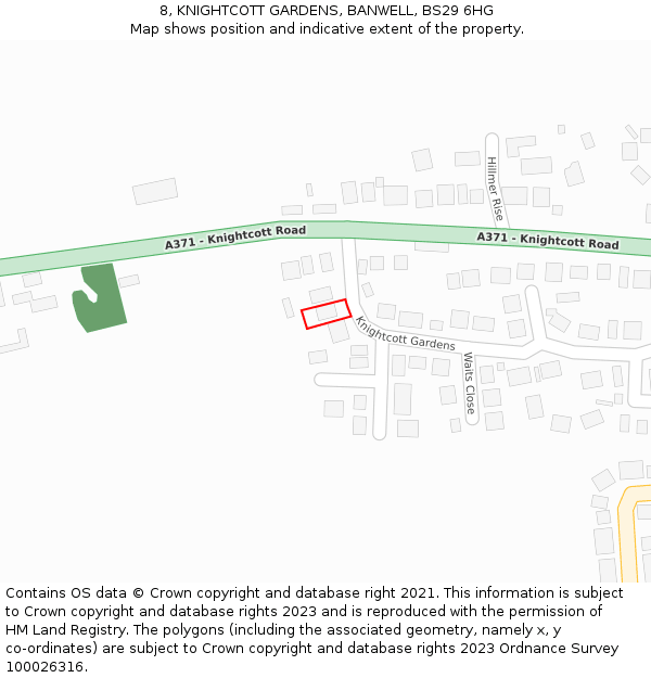 8, KNIGHTCOTT GARDENS, BANWELL, BS29 6HG: Location map and indicative extent of plot