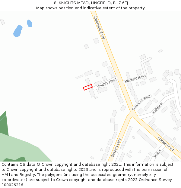 8, KNIGHTS MEAD, LINGFIELD, RH7 6EJ: Location map and indicative extent of plot