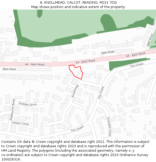 8, KNOLLMEAD, CALCOT, READING, RG31 7DQ: Location map and indicative extent of plot