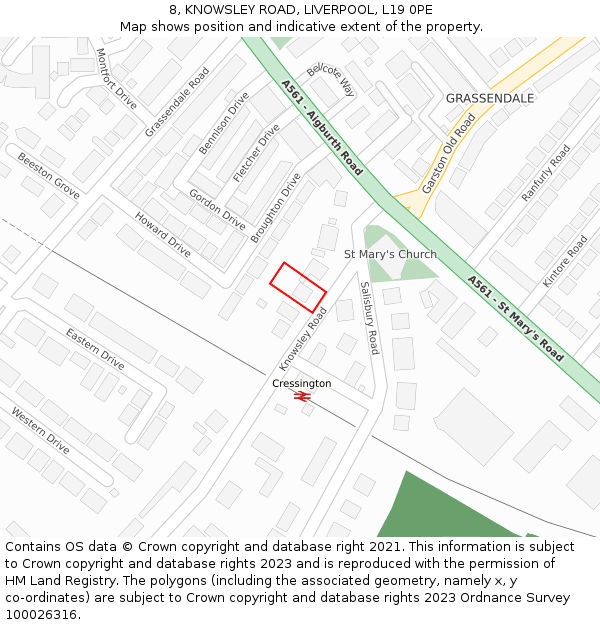 8, KNOWSLEY ROAD, LIVERPOOL, L19 0PE: Location map and indicative extent of plot