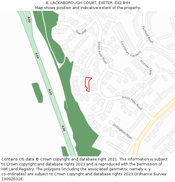 8, LACKABOROUGH COURT, EXETER, EX2 8YH: Location map and indicative extent of plot