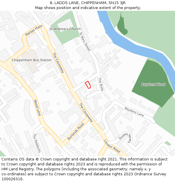 8, LADDS LANE, CHIPPENHAM, SN15 3JR: Location map and indicative extent of plot