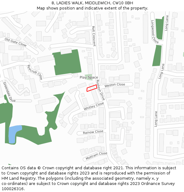8, LADIES WALK, MIDDLEWICH, CW10 0BH: Location map and indicative extent of plot