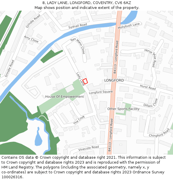 8, LADY LANE, LONGFORD, COVENTRY, CV6 6AZ: Location map and indicative extent of plot