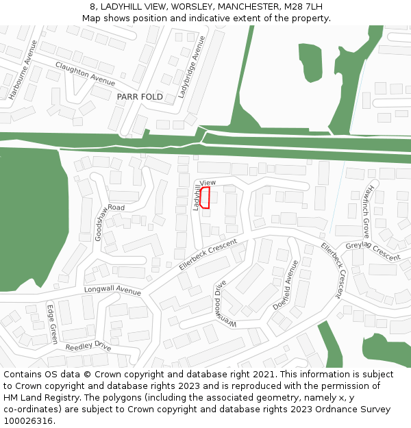 8, LADYHILL VIEW, WORSLEY, MANCHESTER, M28 7LH: Location map and indicative extent of plot