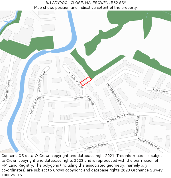 8, LADYPOOL CLOSE, HALESOWEN, B62 8SY: Location map and indicative extent of plot