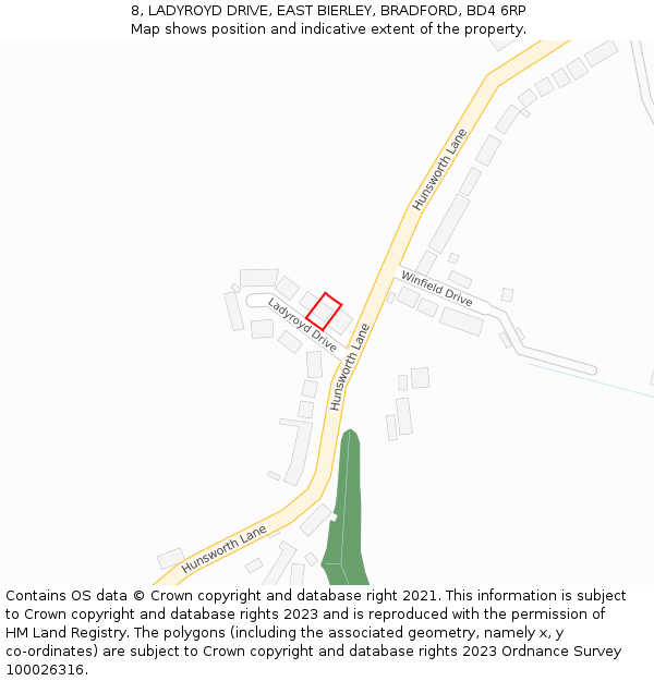 8, LADYROYD DRIVE, EAST BIERLEY, BRADFORD, BD4 6RP: Location map and indicative extent of plot