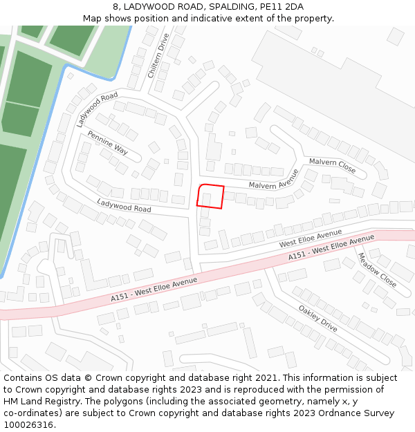 8, LADYWOOD ROAD, SPALDING, PE11 2DA: Location map and indicative extent of plot