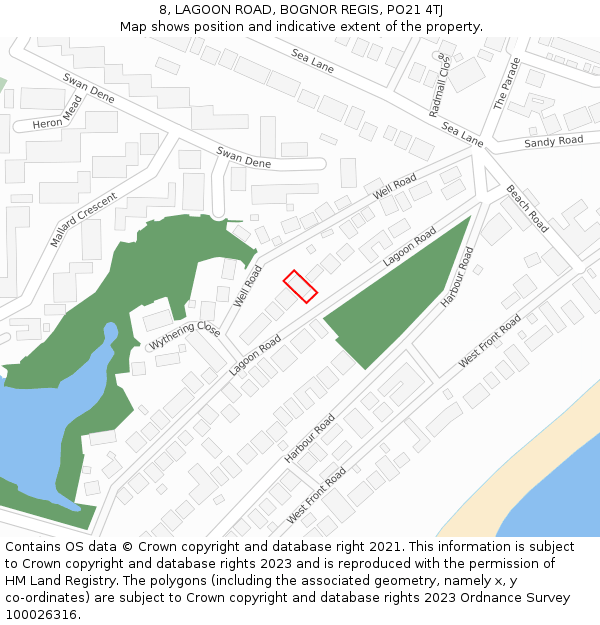 8, LAGOON ROAD, BOGNOR REGIS, PO21 4TJ: Location map and indicative extent of plot