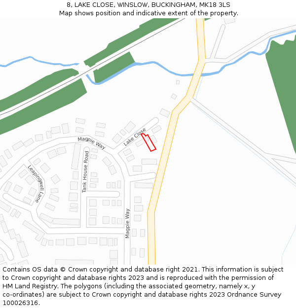 8, LAKE CLOSE, WINSLOW, BUCKINGHAM, MK18 3LS: Location map and indicative extent of plot