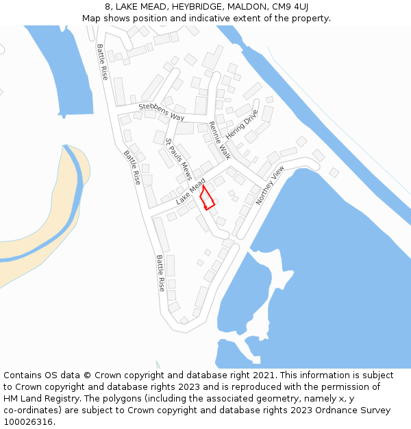 8, LAKE MEAD, HEYBRIDGE, MALDON, CM9 4UJ: Location map and indicative extent of plot