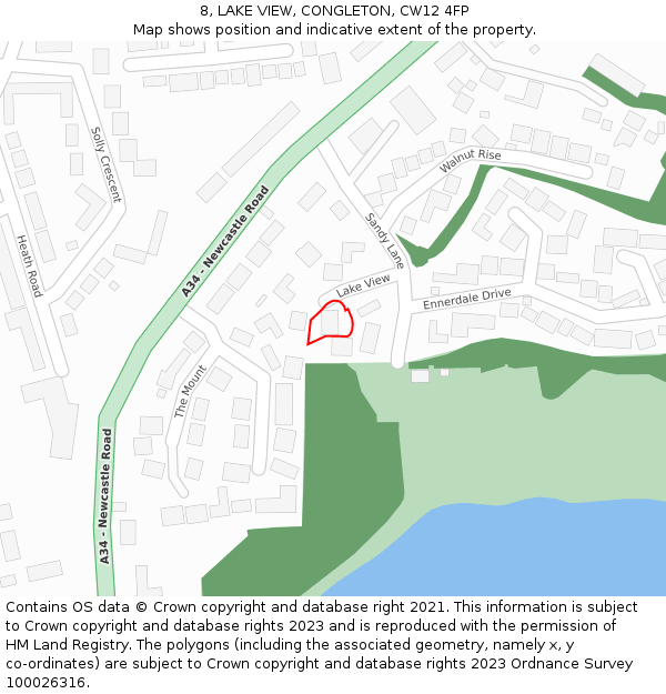 8, LAKE VIEW, CONGLETON, CW12 4FP: Location map and indicative extent of plot