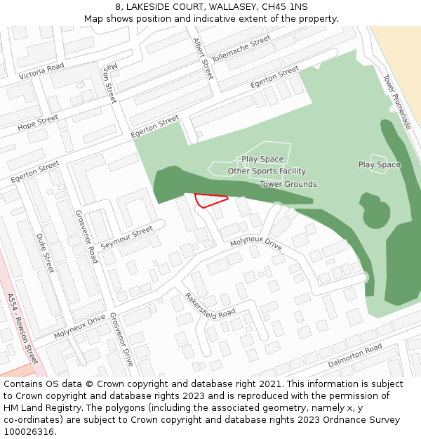 8, LAKESIDE COURT, WALLASEY, CH45 1NS: Location map and indicative extent of plot