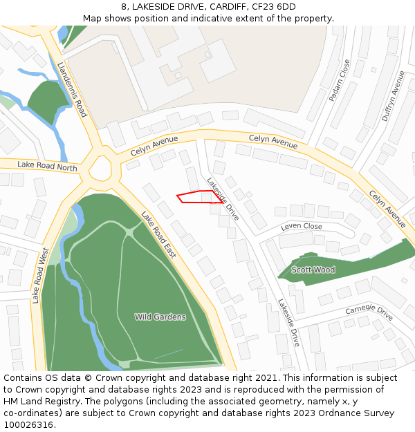 8, LAKESIDE DRIVE, CARDIFF, CF23 6DD: Location map and indicative extent of plot