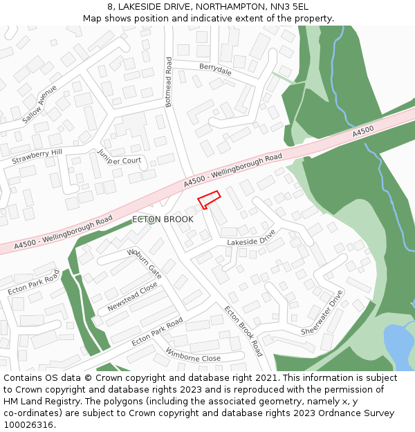 8, LAKESIDE DRIVE, NORTHAMPTON, NN3 5EL: Location map and indicative extent of plot