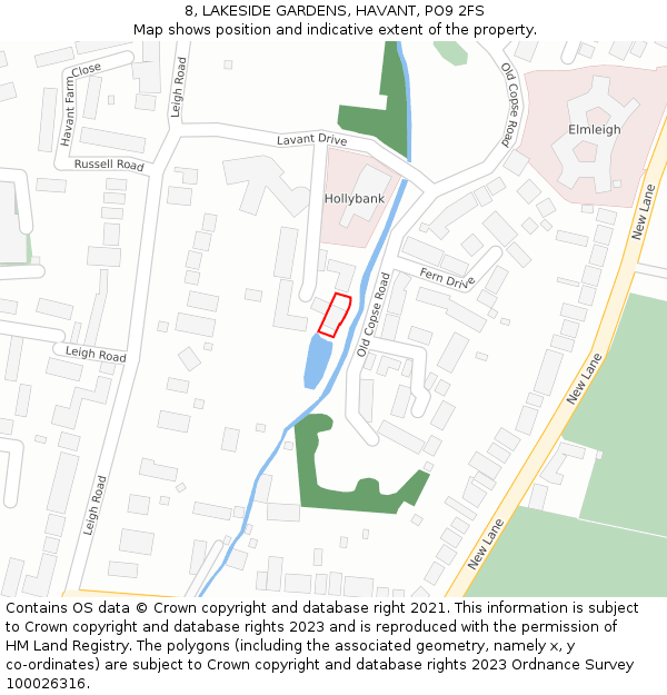 8, LAKESIDE GARDENS, HAVANT, PO9 2FS: Location map and indicative extent of plot