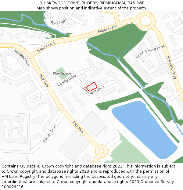 8, LAKEWOOD DRIVE, RUBERY, BIRMINGHAM, B45 9WE: Location map and indicative extent of plot