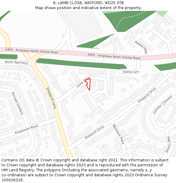 8, LAMB CLOSE, WATFORD, WD25 0TB: Location map and indicative extent of plot