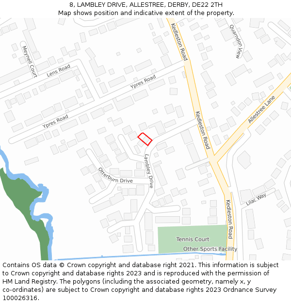 8, LAMBLEY DRIVE, ALLESTREE, DERBY, DE22 2TH: Location map and indicative extent of plot