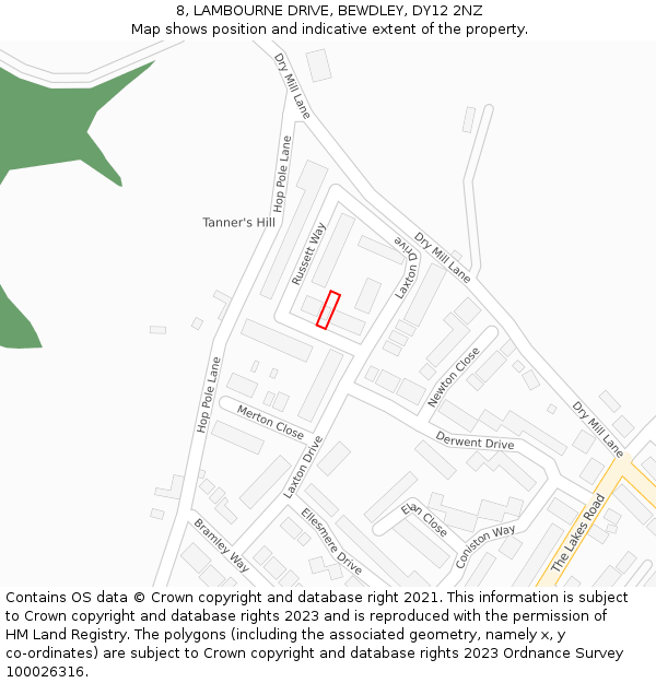 8, LAMBOURNE DRIVE, BEWDLEY, DY12 2NZ: Location map and indicative extent of plot