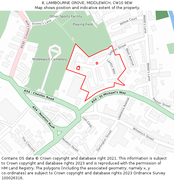 8, LAMBOURNE GROVE, MIDDLEWICH, CW10 9EW: Location map and indicative extent of plot