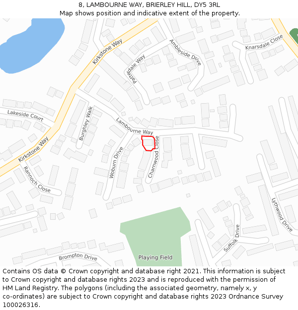 8, LAMBOURNE WAY, BRIERLEY HILL, DY5 3RL: Location map and indicative extent of plot
