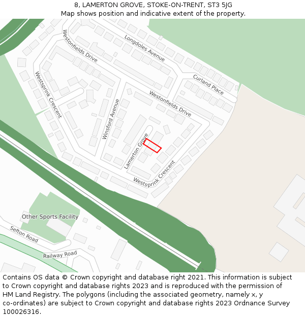 8, LAMERTON GROVE, STOKE-ON-TRENT, ST3 5JG: Location map and indicative extent of plot