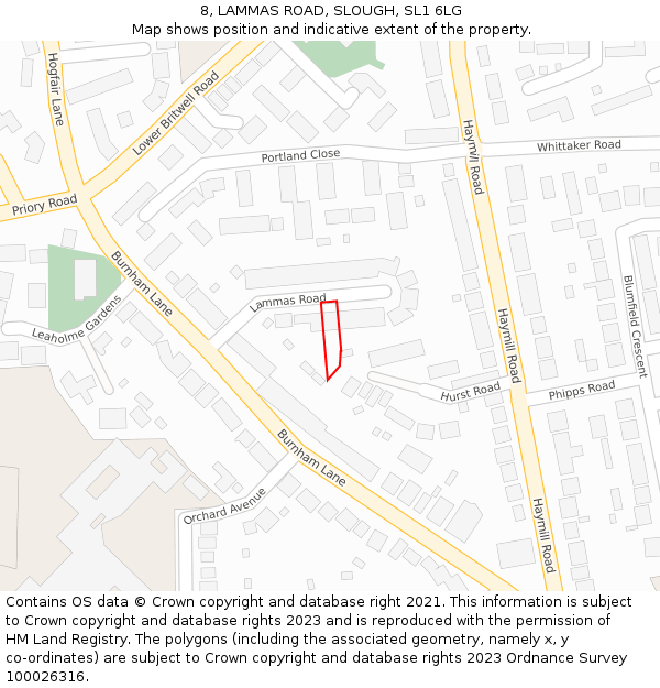 8, LAMMAS ROAD, SLOUGH, SL1 6LG: Location map and indicative extent of plot