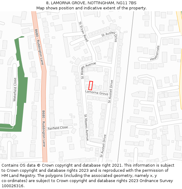 8, LAMORNA GROVE, NOTTINGHAM, NG11 7BS: Location map and indicative extent of plot