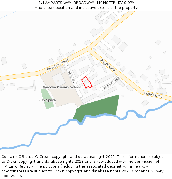 8, LAMPARTS WAY, BROADWAY, ILMINSTER, TA19 9RY: Location map and indicative extent of plot