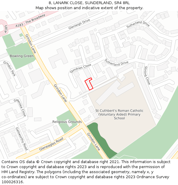 8, LANARK CLOSE, SUNDERLAND, SR4 8RL: Location map and indicative extent of plot