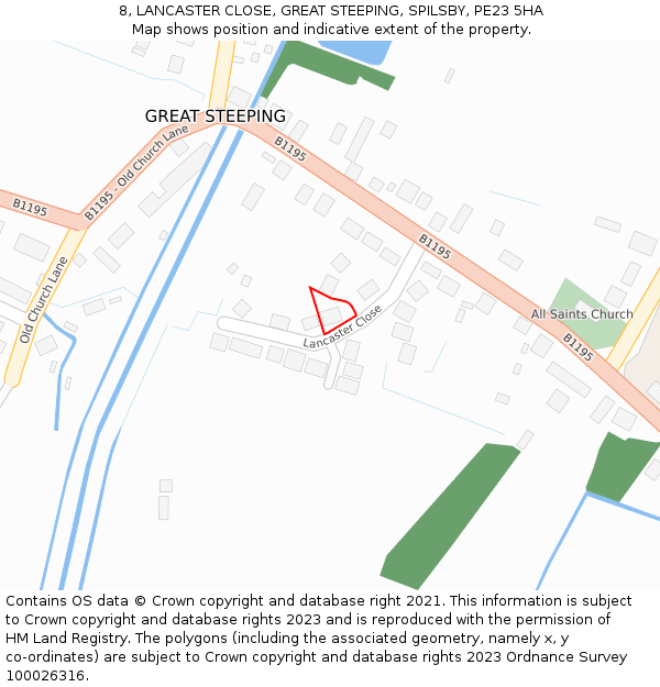 8, LANCASTER CLOSE, GREAT STEEPING, SPILSBY, PE23 5HA: Location map and indicative extent of plot