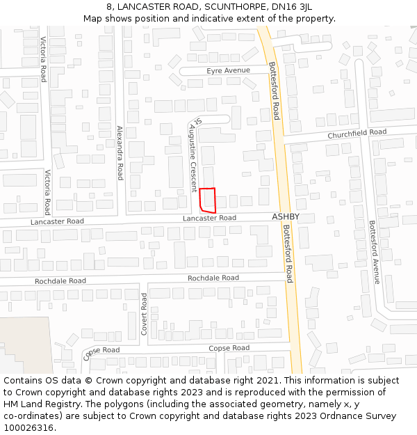 8, LANCASTER ROAD, SCUNTHORPE, DN16 3JL: Location map and indicative extent of plot