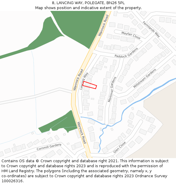 8, LANCING WAY, POLEGATE, BN26 5PL: Location map and indicative extent of plot