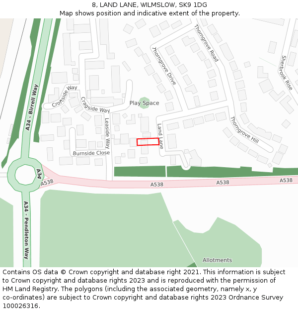 8, LAND LANE, WILMSLOW, SK9 1DG: Location map and indicative extent of plot