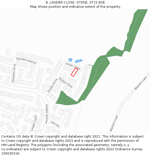 8, LANDER CLOSE, STONE, ST15 8GE: Location map and indicative extent of plot