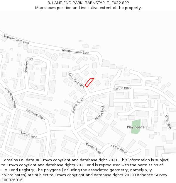 8, LANE END PARK, BARNSTAPLE, EX32 8PP: Location map and indicative extent of plot
