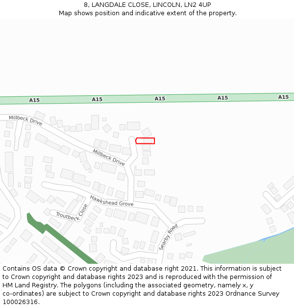 8, LANGDALE CLOSE, LINCOLN, LN2 4UP: Location map and indicative extent of plot