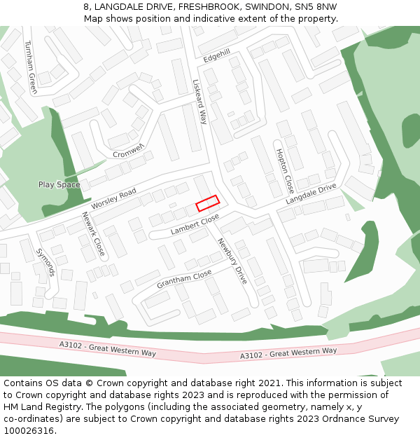 8, LANGDALE DRIVE, FRESHBROOK, SWINDON, SN5 8NW: Location map and indicative extent of plot