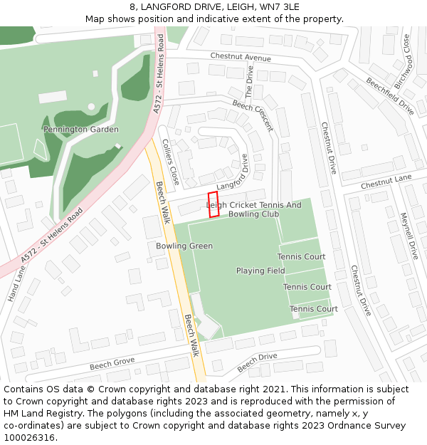 8, LANGFORD DRIVE, LEIGH, WN7 3LE: Location map and indicative extent of plot