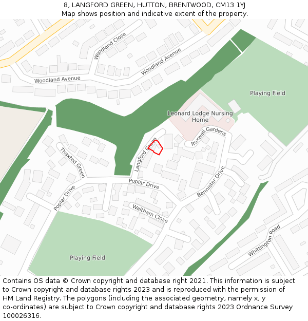 8, LANGFORD GREEN, HUTTON, BRENTWOOD, CM13 1YJ: Location map and indicative extent of plot
