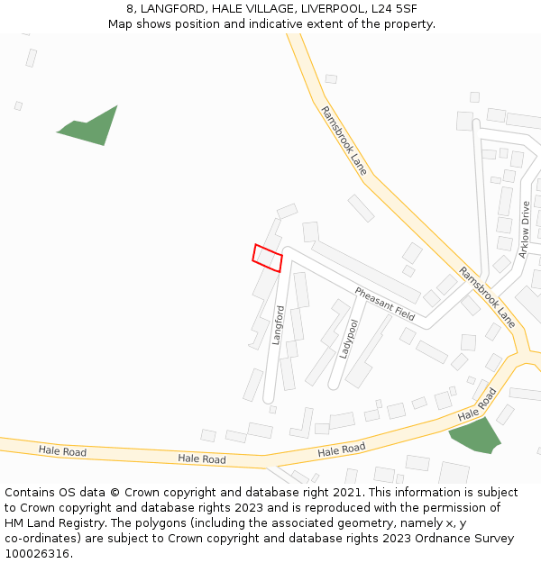 8, LANGFORD, HALE VILLAGE, LIVERPOOL, L24 5SF: Location map and indicative extent of plot