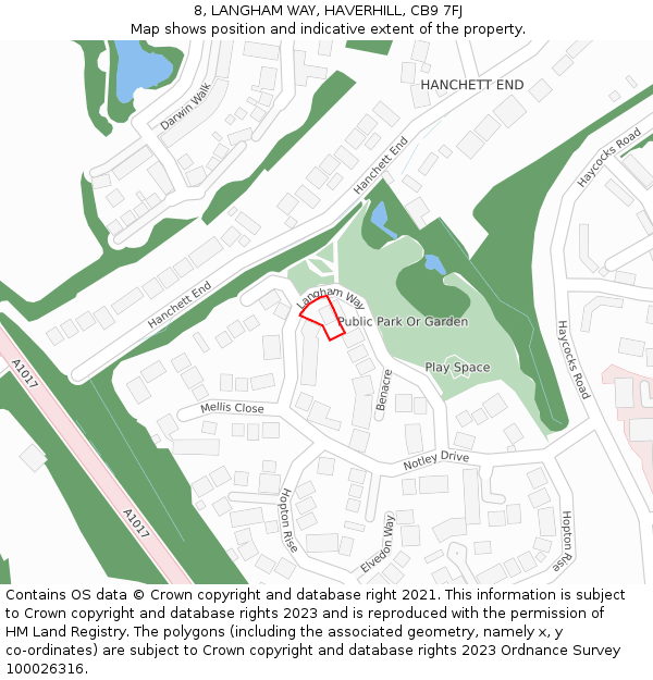 8, LANGHAM WAY, HAVERHILL, CB9 7FJ: Location map and indicative extent of plot