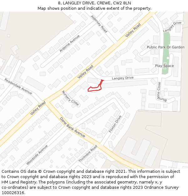 8, LANGLEY DRIVE, CREWE, CW2 8LN: Location map and indicative extent of plot