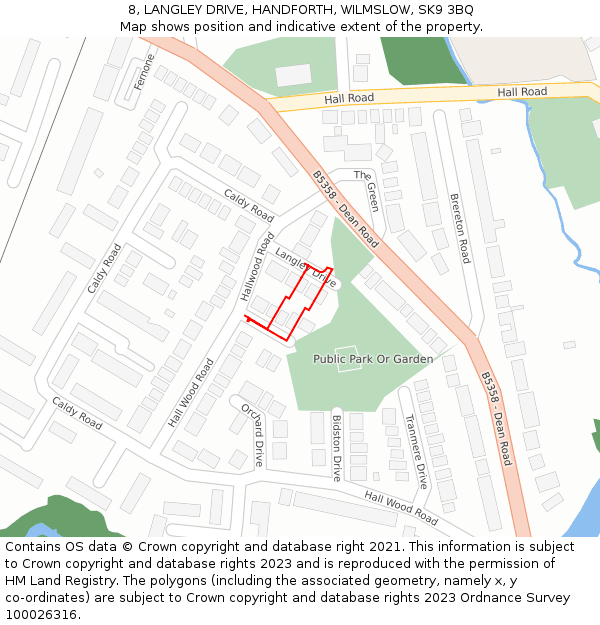 8, LANGLEY DRIVE, HANDFORTH, WILMSLOW, SK9 3BQ: Location map and indicative extent of plot