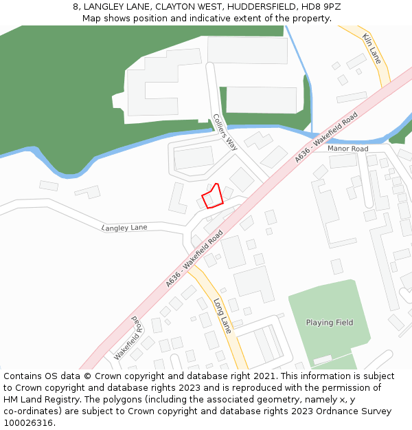 8, LANGLEY LANE, CLAYTON WEST, HUDDERSFIELD, HD8 9PZ: Location map and indicative extent of plot