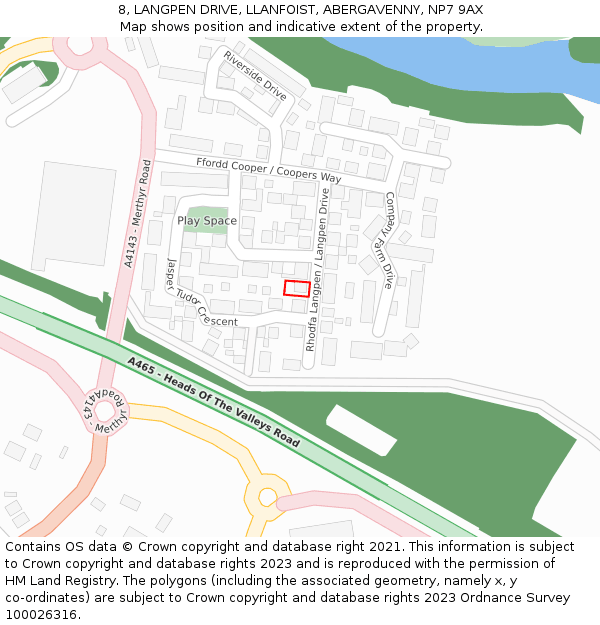 8, LANGPEN DRIVE, LLANFOIST, ABERGAVENNY, NP7 9AX: Location map and indicative extent of plot