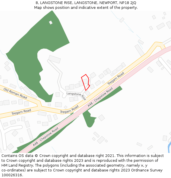 8, LANGSTONE RISE, LANGSTONE, NEWPORT, NP18 2JQ: Location map and indicative extent of plot