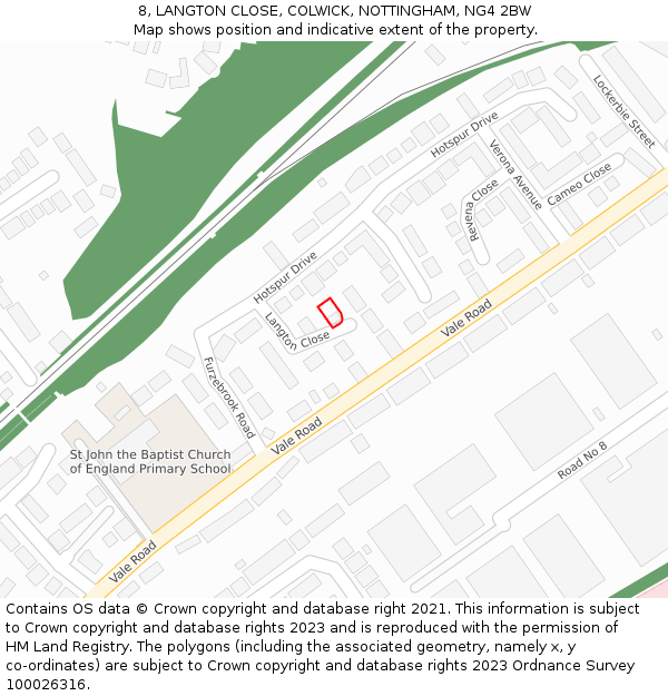 8, LANGTON CLOSE, COLWICK, NOTTINGHAM, NG4 2BW: Location map and indicative extent of plot